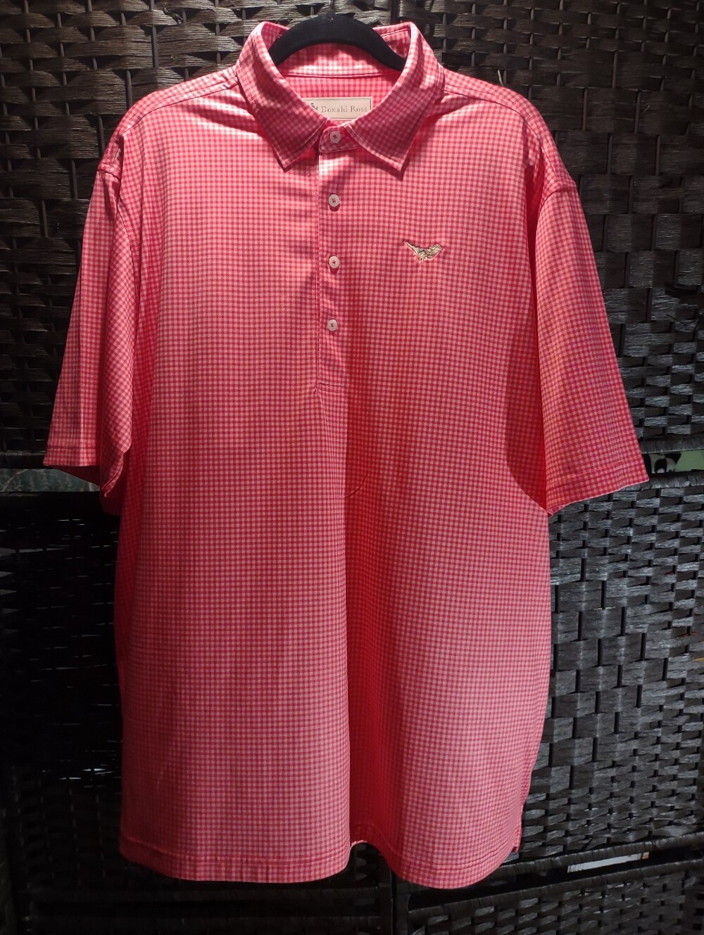 Donald Ross men's XL Performance Jersey Golf Shirt Pink and white Gingham